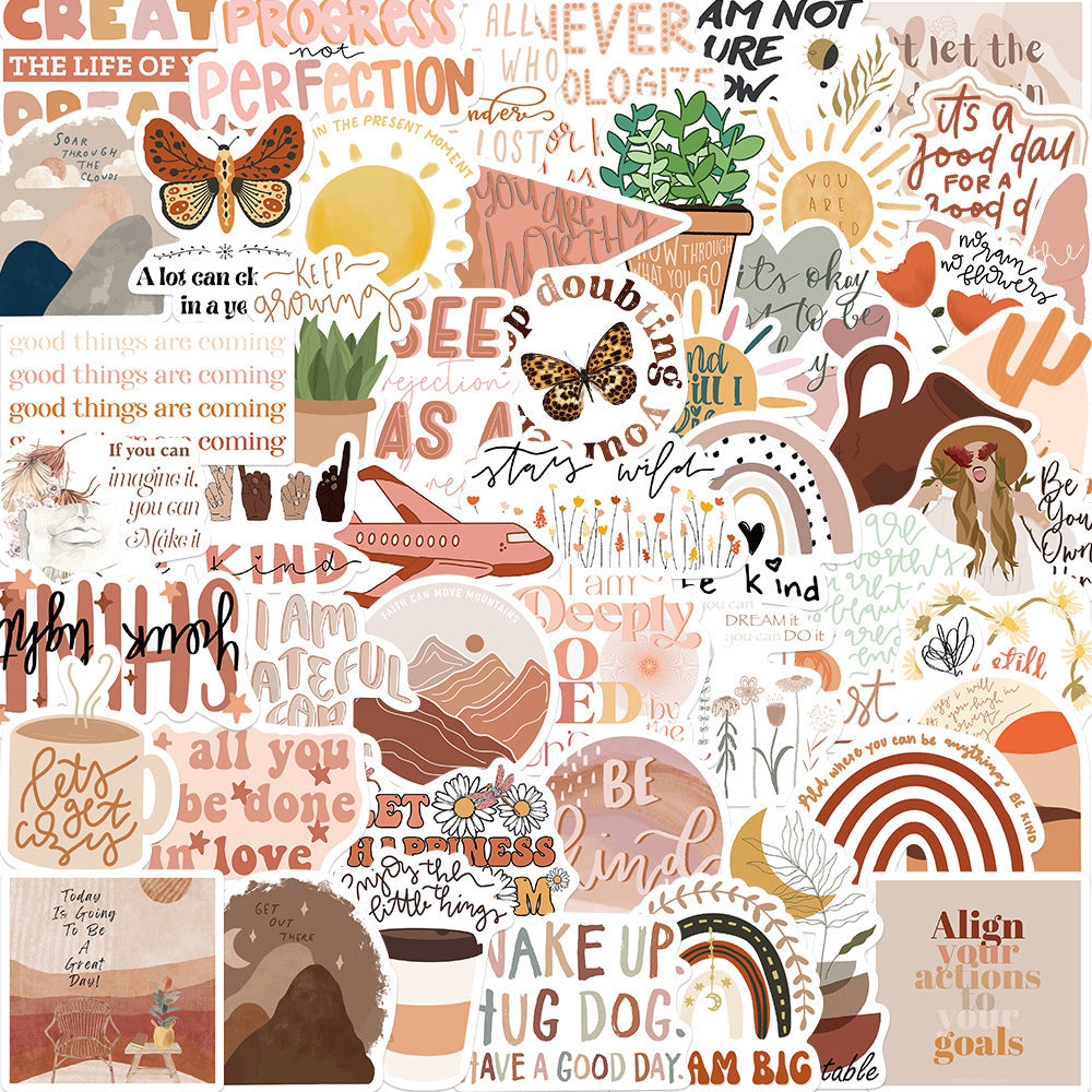 50 Sheets Inspirational Phrase Graffiti Waterproof Stickers